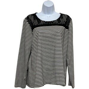 Women's XL Pullover Top Stripes Long Sleeve Lace Design By-Christopher & Banks